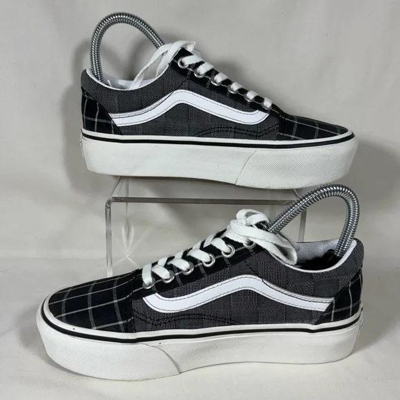 VANS Old Skool Patchwork Black/White Platform Sneakers Size 5.5 W's/4.0 M's - Picture 2 of 10